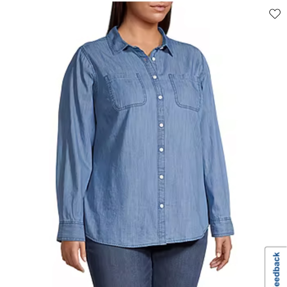 St. John's Bay Plus Womens Long Sleeve Regular Fit Button-Down Shirt.
